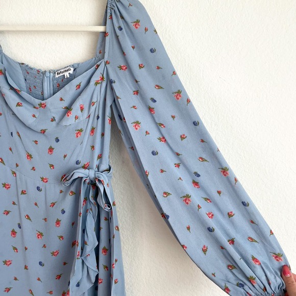 Reformation Cammi Light Blue Floral Mini Dress - Picture 12 of 14
